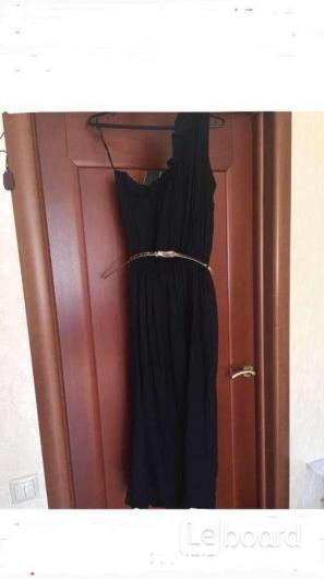 Платье сарафан длинный 46 48 m l черный вискоза нейлон пояс золото кож ...